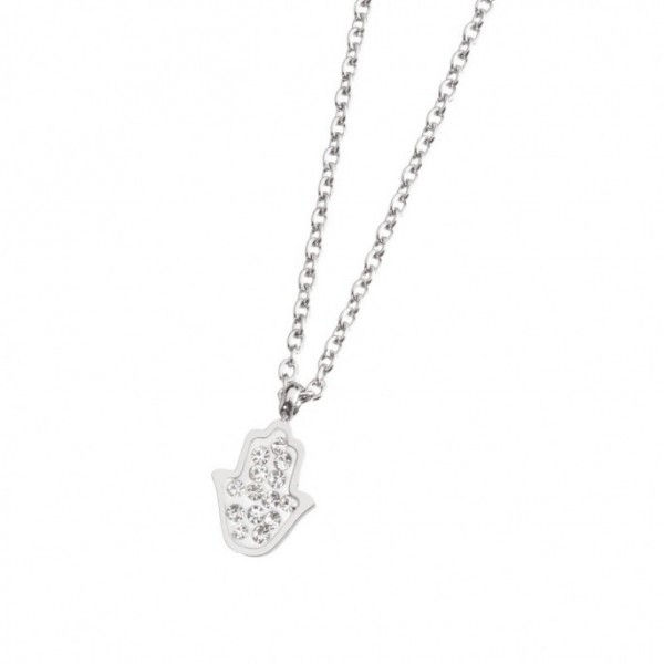 COLLANA MANO DI FATIMA ACCIAIO CON STRAS