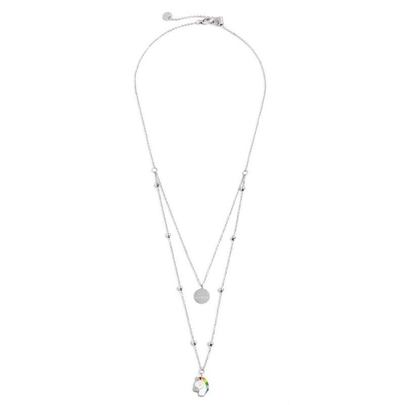 COLLANA DOPPIA CATENA CON PENDENTE UNICORNO ACCIAIO