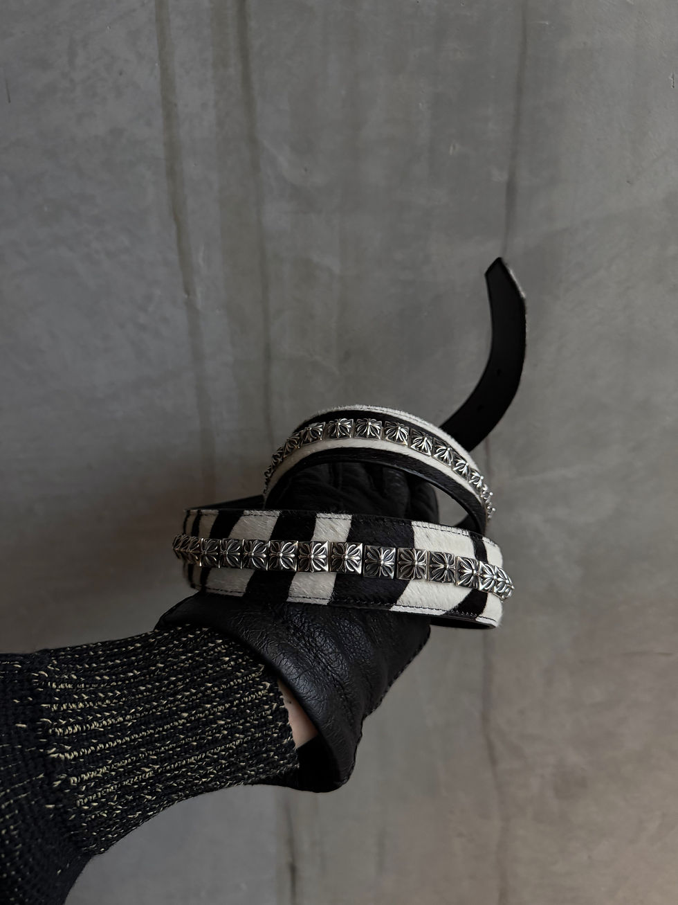 Thumbnail: Chrome Hearts 1.5 Roller Zebra Pony Hair Belt with Studs