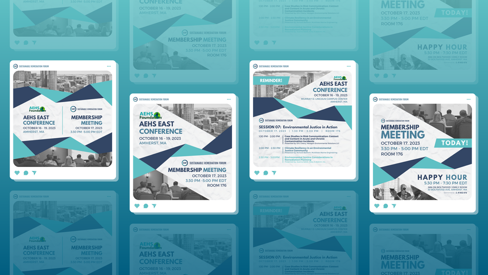 four social media post graphics advertising events at the AEHS conference