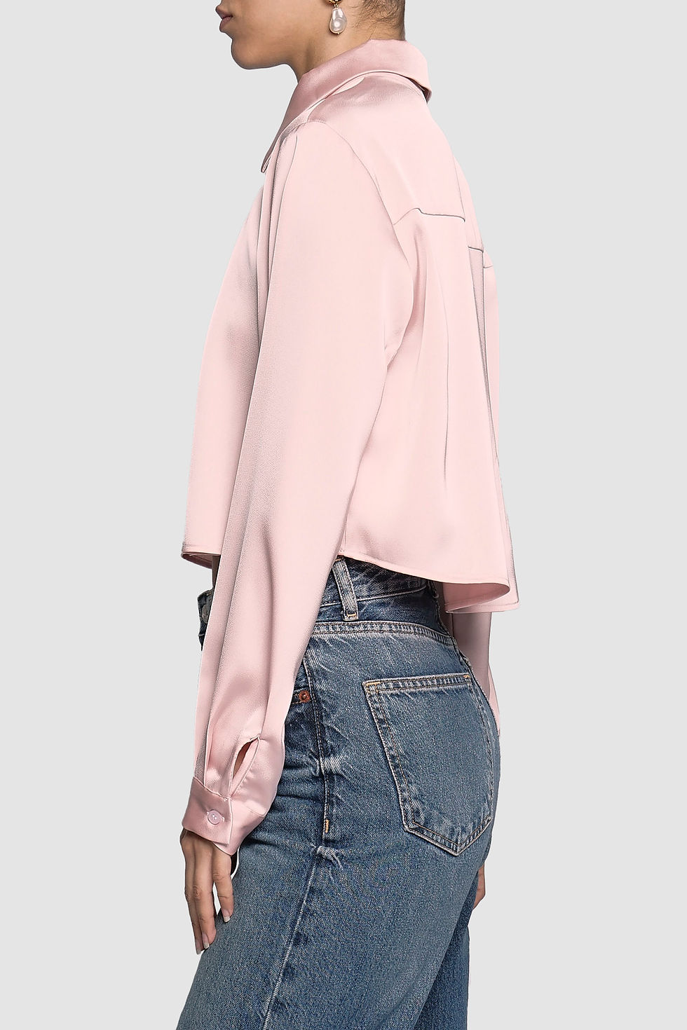 Thumbnail: Cropped Satin Button Down Blouse