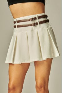 Thumbnail: Scuba Double Belted Pleated Mini Skirt Skort