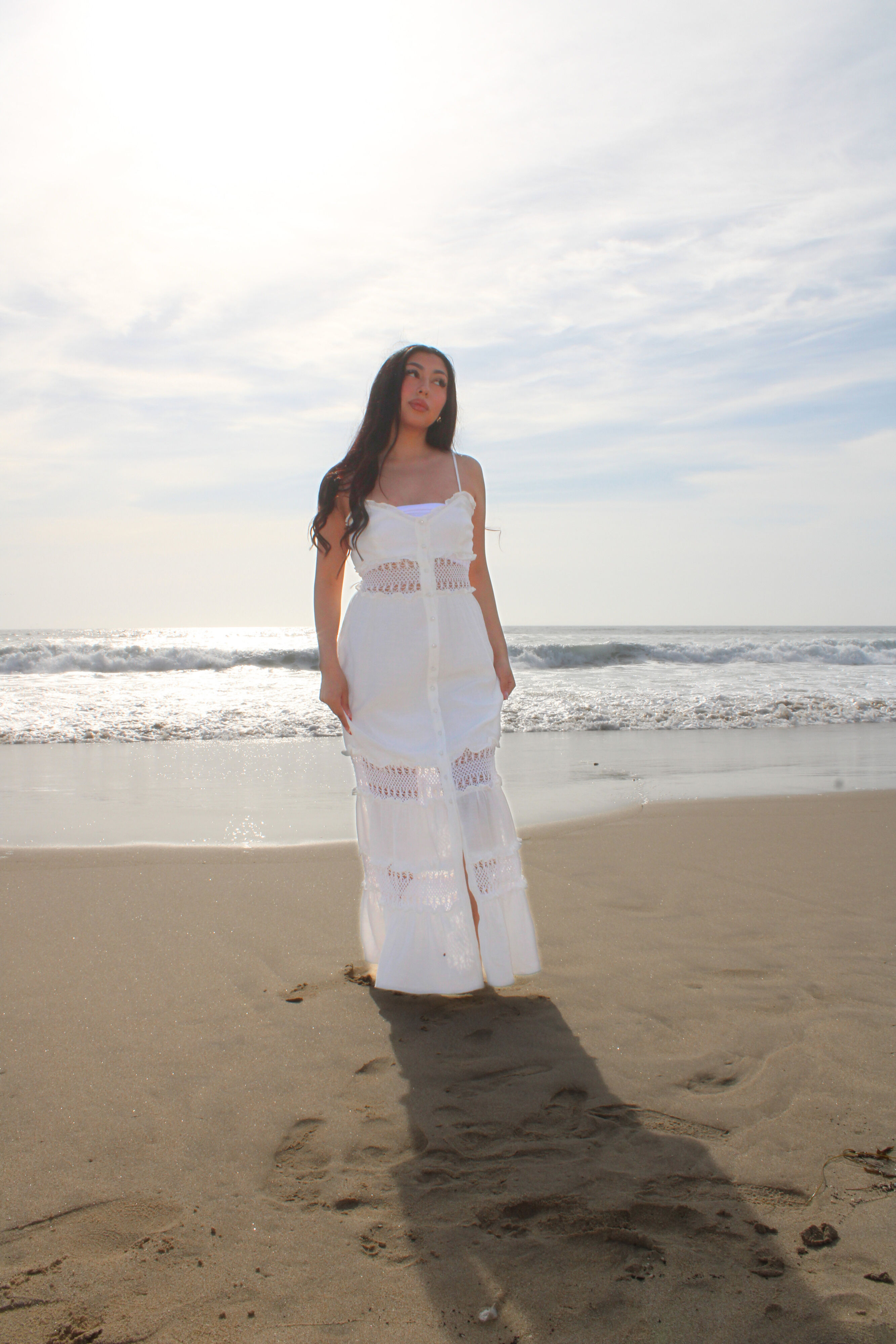 Gauze Maxi Dress with Lace Inserts