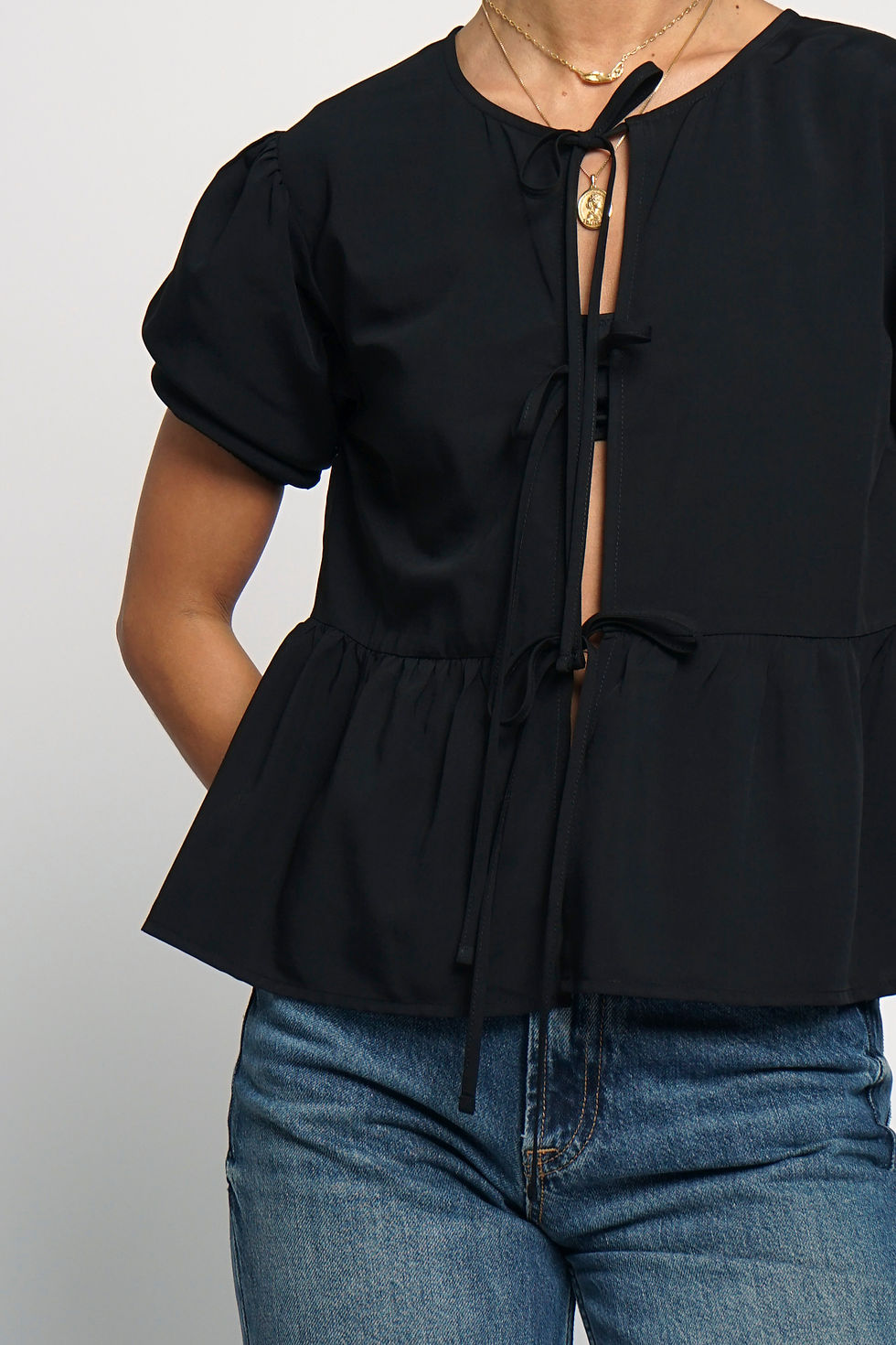 Thumbnail: Tie Front Peplum Blouse