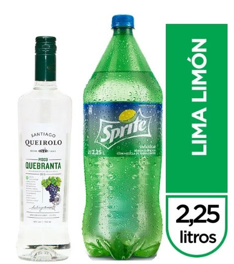 Pisco Santiago Queirolo Quebranta 750ml + Sprite 2.25L