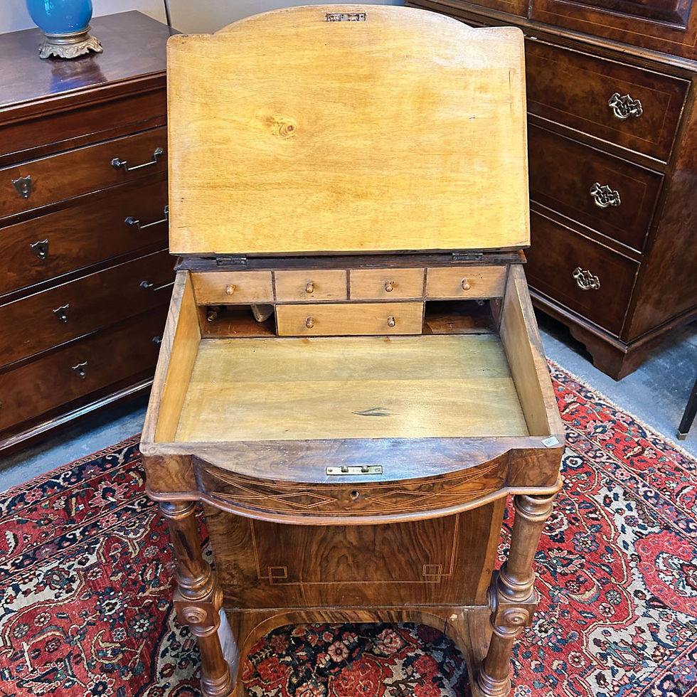 Miniature : Antique English Walnut Davenport Desk – Victorian Writing Desk, Circa 1850