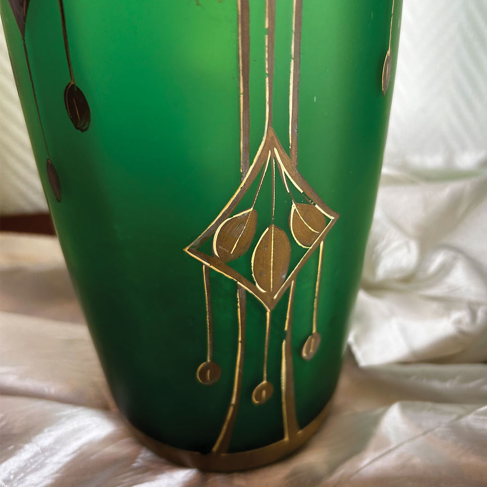 Miniature : Pair of Antique Art Nouveau Green Crystal Vases – Hand-Painted 1900's