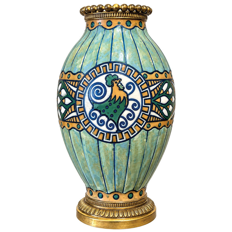 Miniature : Boch Frères Keramis Art Deco Stoneware Vase With Rooster  Belgium, Circa 1930's