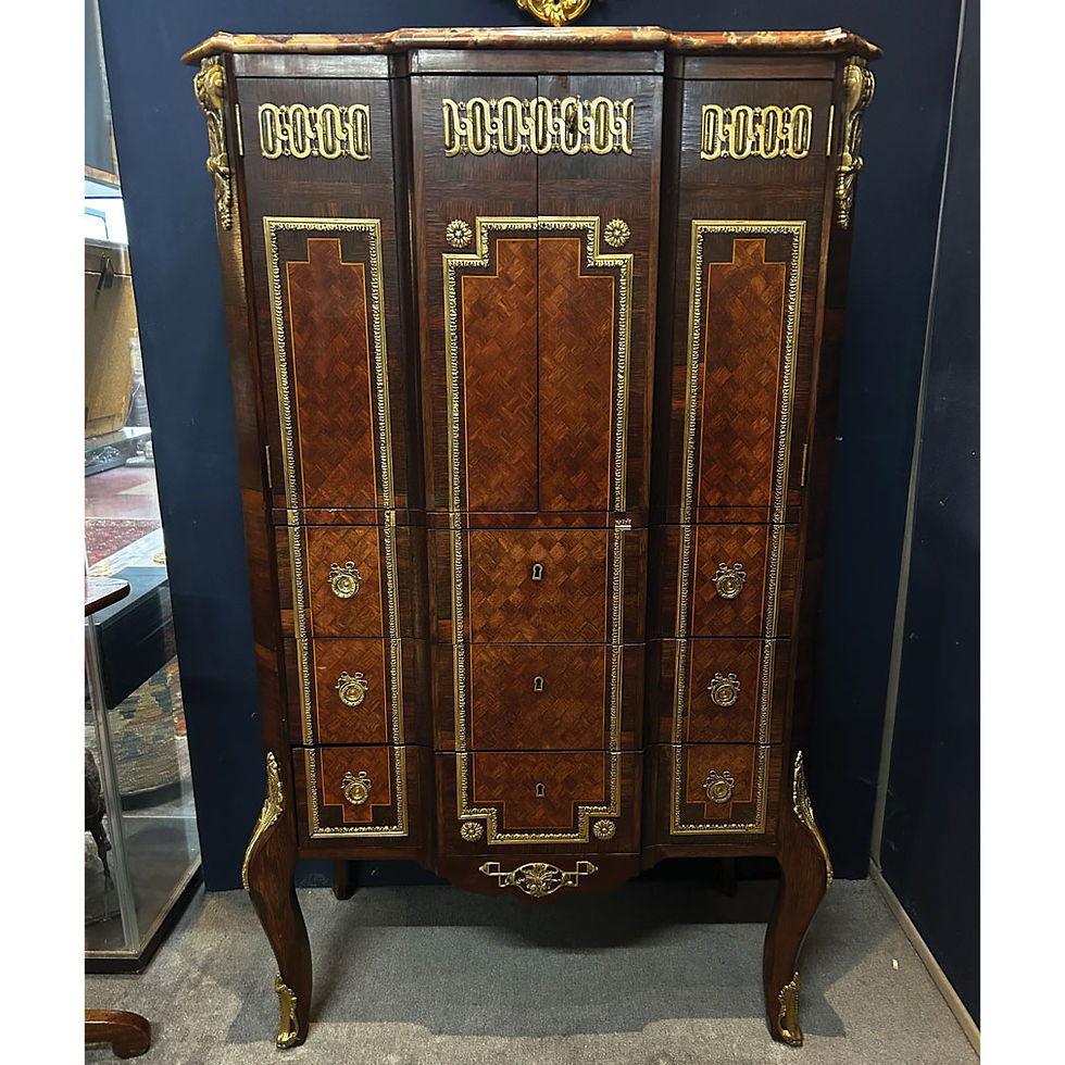 Miniature : Napoleon III Marquetry Secretary Cabinet – French 19th Century with Marble Top