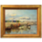 Signed Harbour Scene Oil Painting