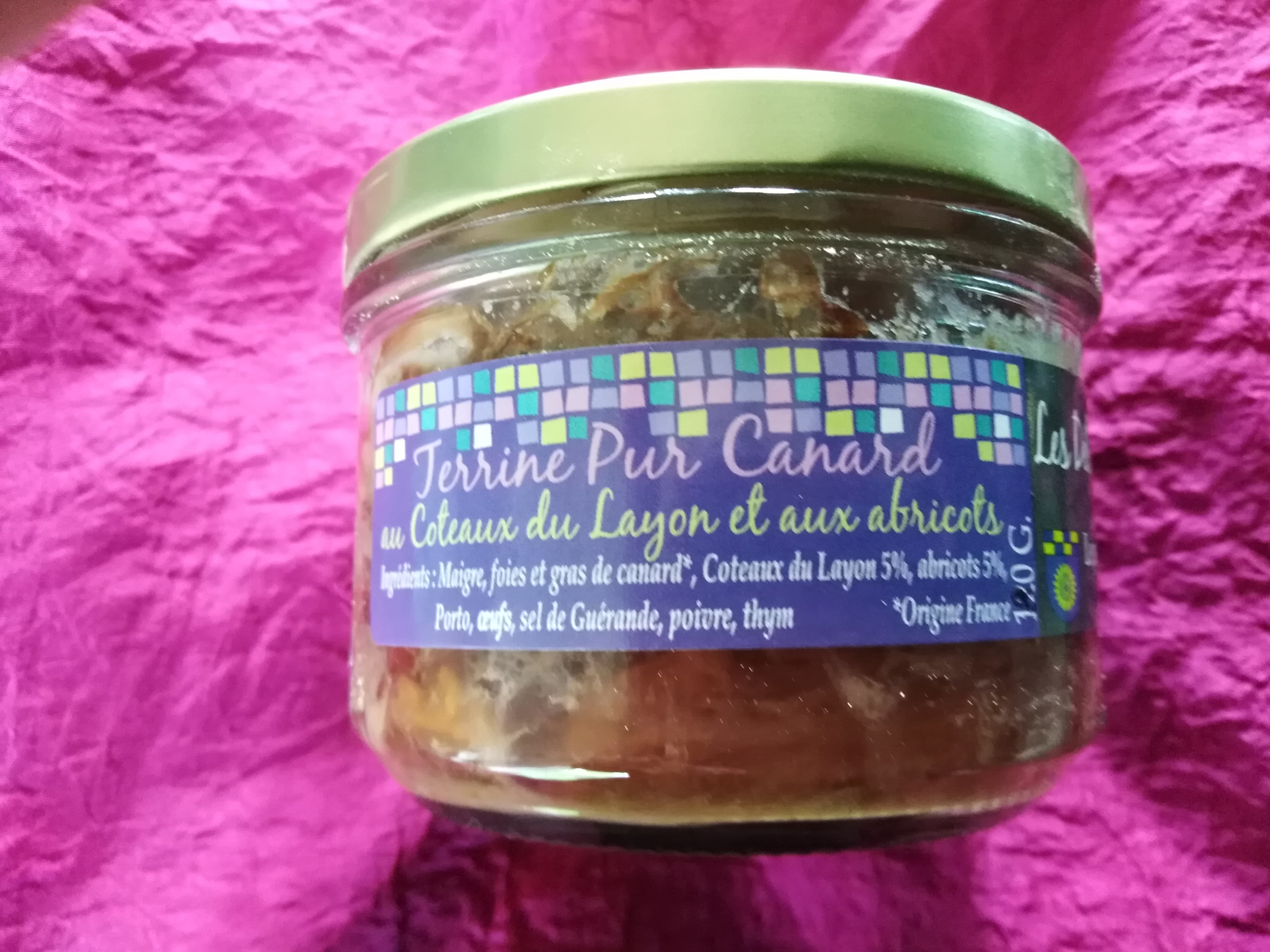 Terrine pur canard au Coteaux du Layon et aux abricots, 180g