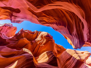 Looking up for the bottom of a canyon in the desert.