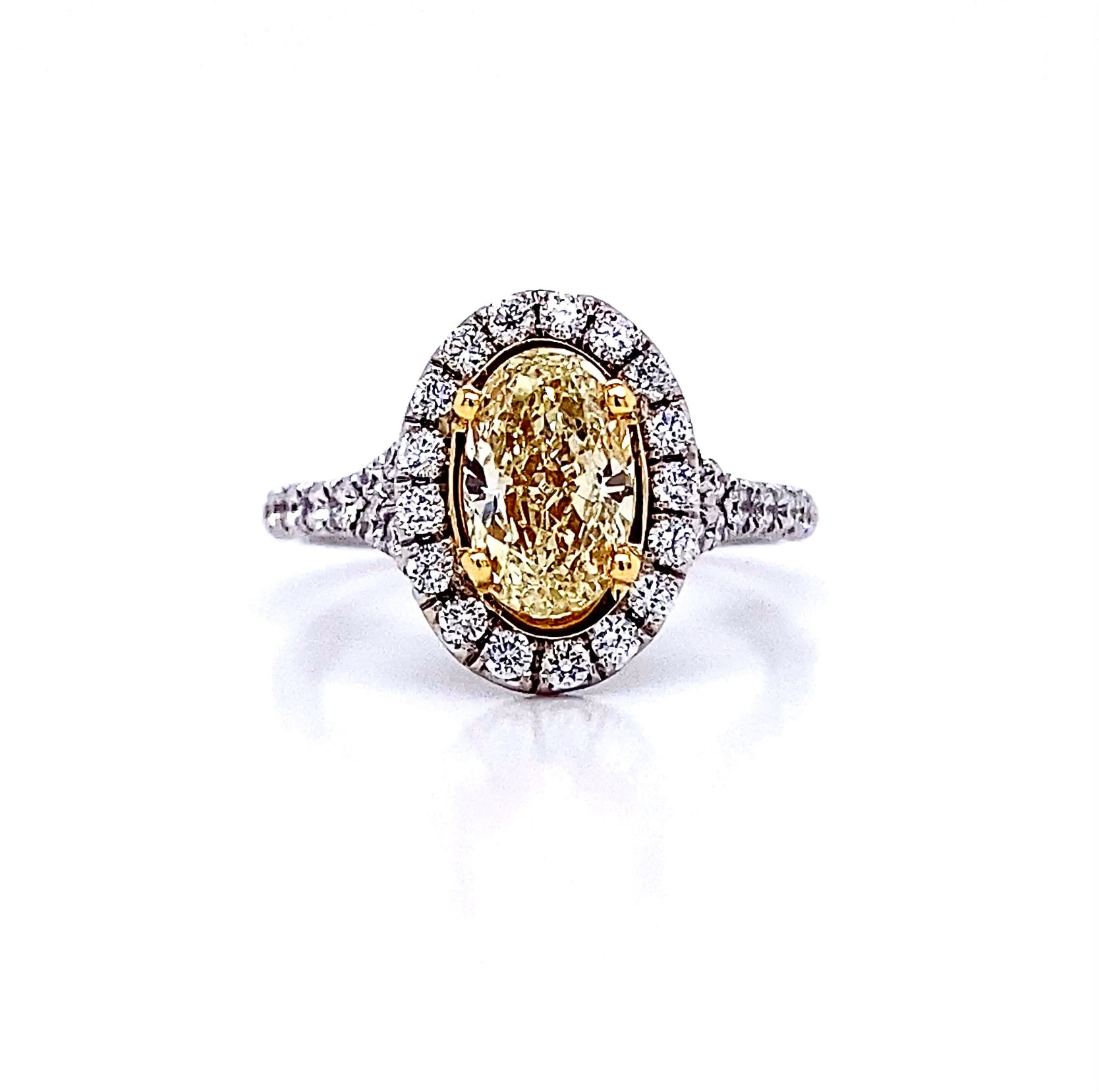 18kt Two-Tone Oval Cut Fancy Yellow Diamond Halo Ring