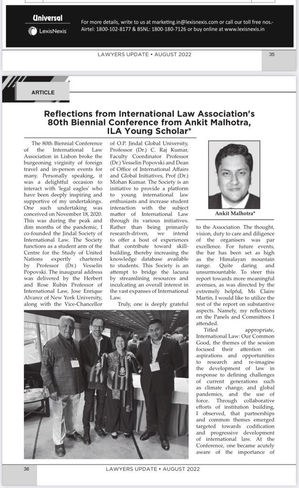 “Reflections from International Law Association’s 80th Biennial Conference”. 
