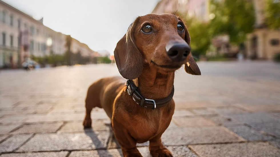 Dachshund puppy looking into the sky