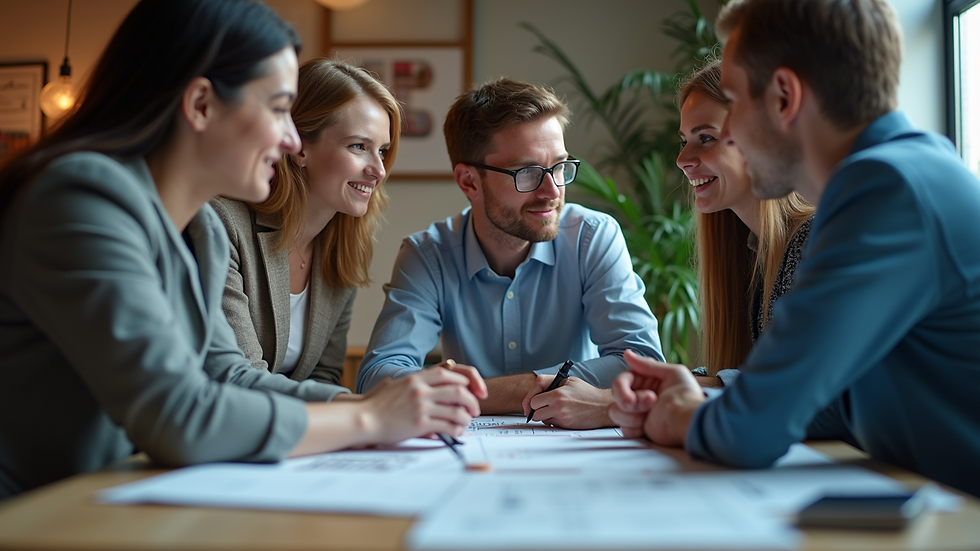 Eye-level view of a digital marketing team brainstorming strategies