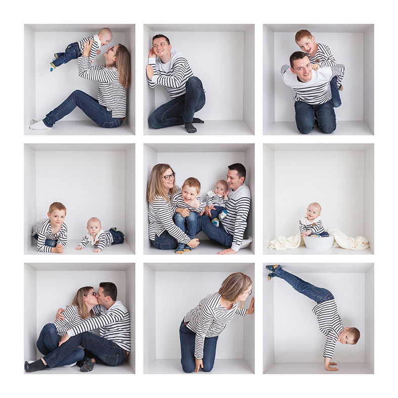 un shooting photo famille originale "Tous en Boite" chez une photographe près d'Orléans