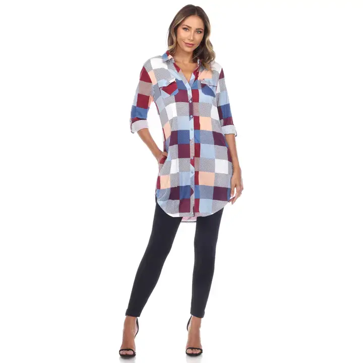 Thumbnail: Plus Size Stretchy Western Plaid Tunic