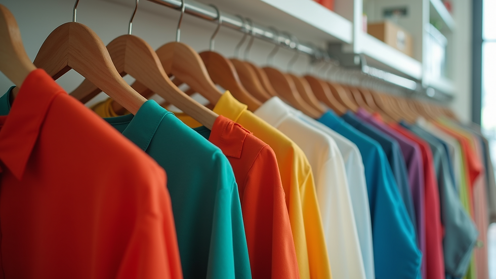 Close-up view of a clothing rack with colorful plus-size dresses