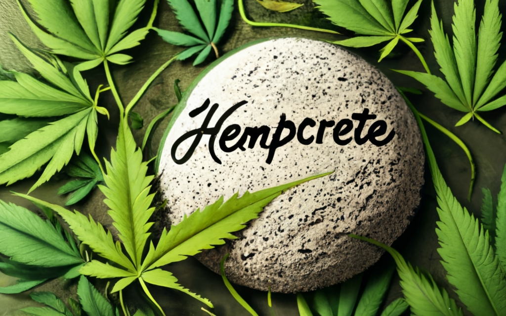 Circular hempcrete block with hemp leaves around