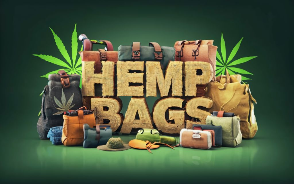 Hemp bags & accessories with title in the center with cannabis leaf