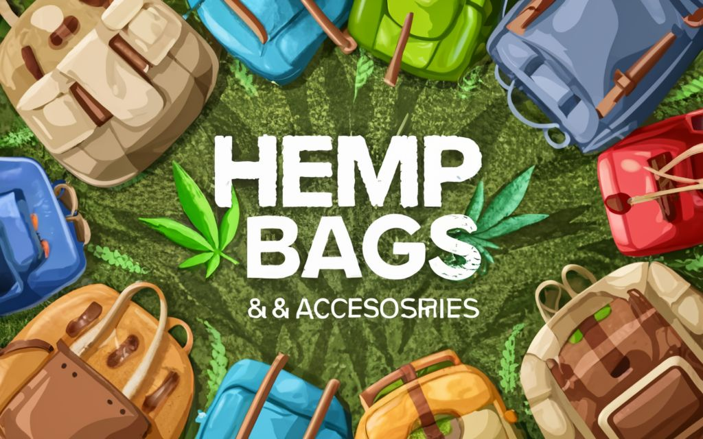 animated Hemp bags & accessories with title in the center with cannabis leaf