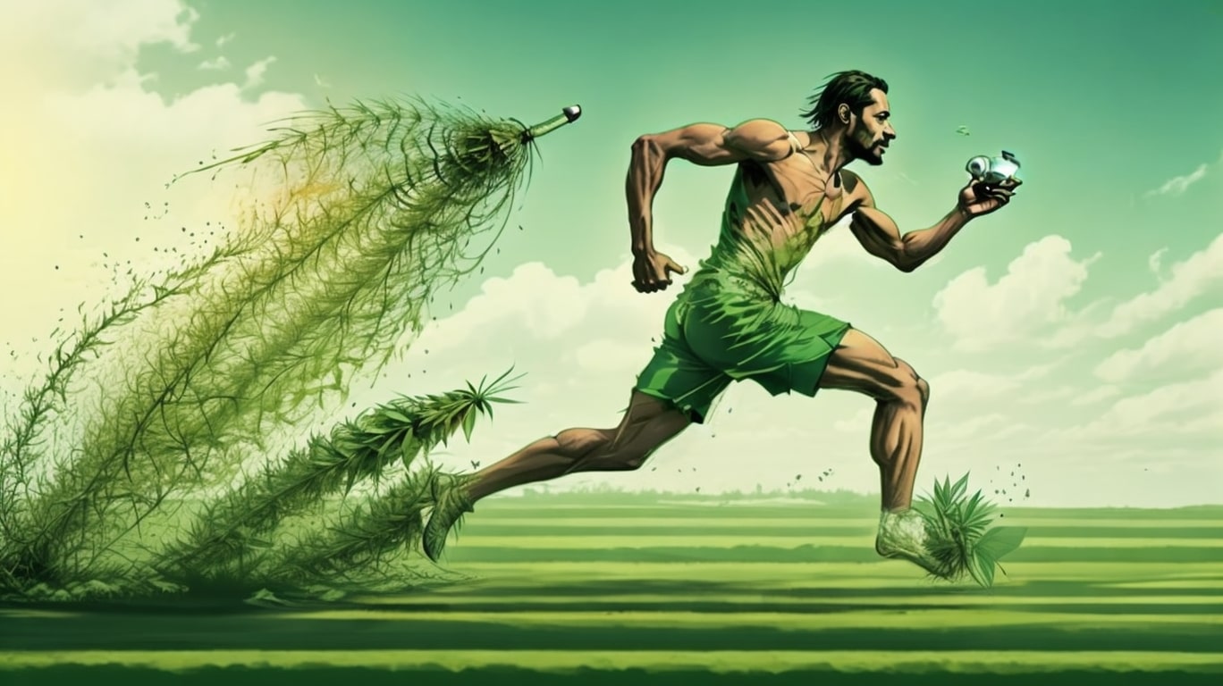 Man holding petrol and cannabis plant catching up from behind