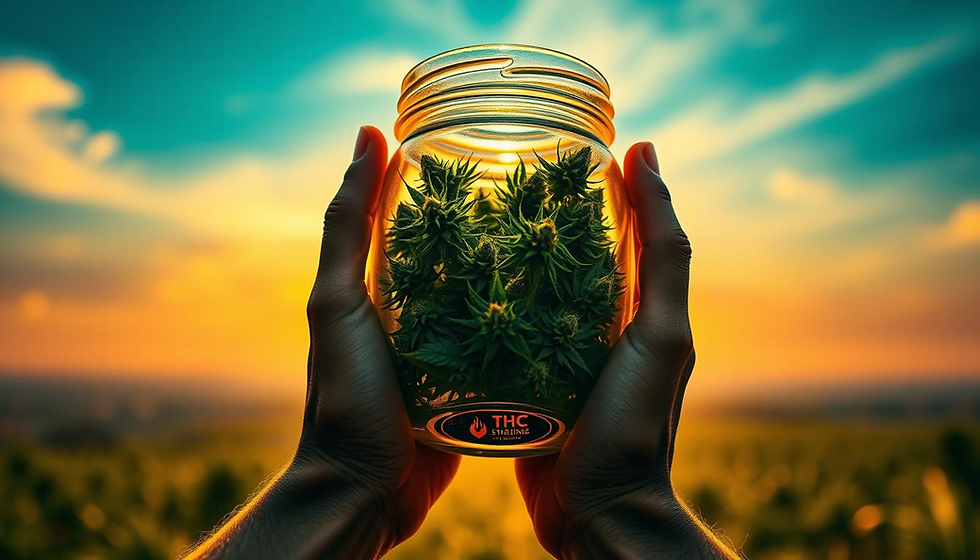 hands holding a closed jar of cannabis flower