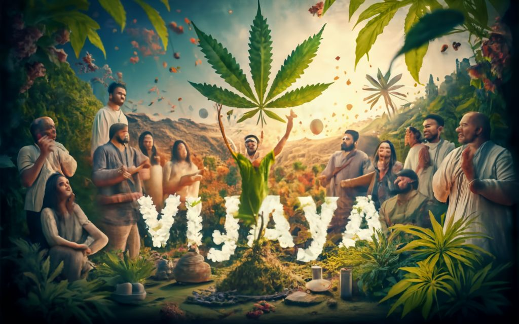 Person catching Vijaya Leaf in the center of a people surrounding