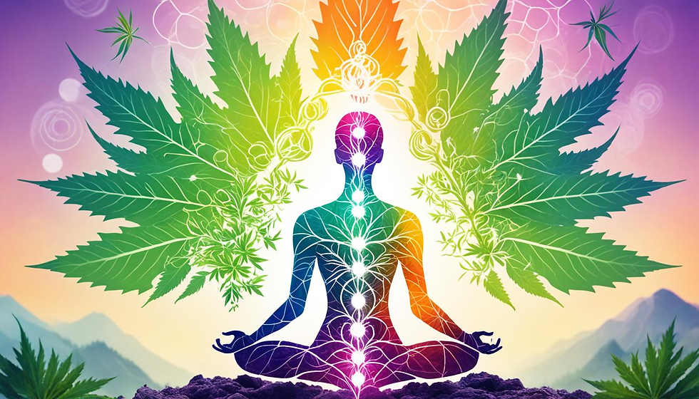 A visualization of the potential healing properties of CBD oil on cancer cells in India, depicting a serene and natural environment with vibrant colors and plant life intertwined with the silhouette of a person in a meditative pose.