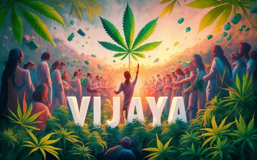 Person catching Vijaya Leaf in the center of a crowd surrounding