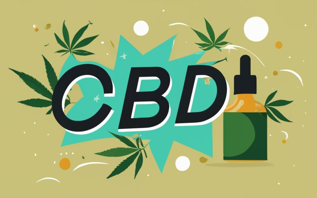 CBD oil vs CBD Tincture, Use two different bottles, a divider in between in the shape of a lighting, one bottle has CBD written on it, other bottle has hemp leaf. use vibrant colors, and put hemp leaves around, illustration, conceptual art, typography, product