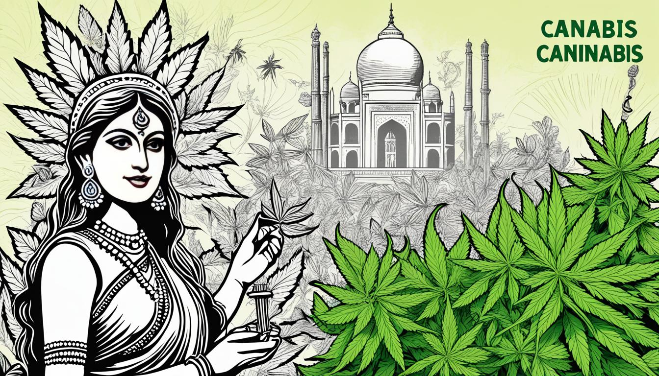 an image showing the conflicting views on cannabis in India, with traditional elements representing the past and modern elements symbolizing the future. Use contrasting colors to highlight the divide between those who embrace cannabis as a part of their culture and those who fear its effects on society. Incorporate imagery of both rural and urban settings to showcase the influence of cannabis on different parts of Indian society.