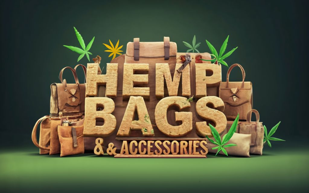 Brown Hemp bags & accessories with title in the center with cannabis leaf