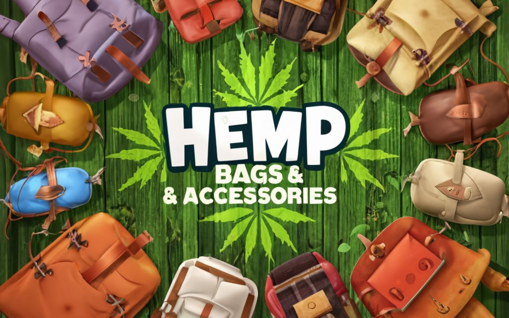 Animated Hemp bags & accessories with title in the center with cannabis leaf