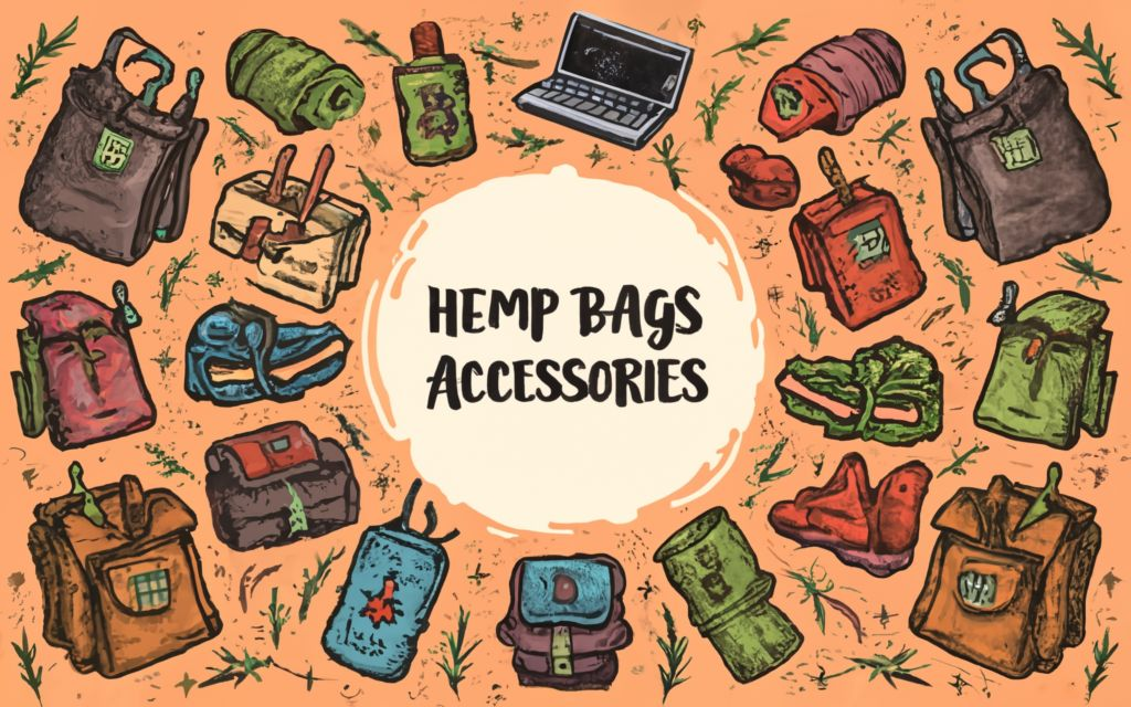 Hemp bags & accessories with title in the center with cannabis leaf and animated
