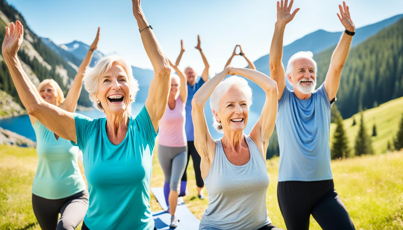 A group of individuals representing different age groups and genders, all shown in a public setting. They are engaged in activities such as yoga, hiking, and biking, with a clear blue sky and scenic landscape in the background. The individuals are all depicted as healthy and happy, with no signs of addiction or negative health effects. In the foreground, there is an image of a cannabis plant growing in a pot, along with a small jar of cannabis buds. The focus of the image is on the benefits of cannabis use for overall health and wellness, and its potential to decrease alcohol and cigarette use.