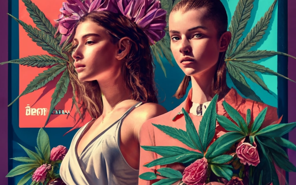 hemp clothing, close up, cannabis leaf, cannabis plants, colorful, models, future of hemp clothing