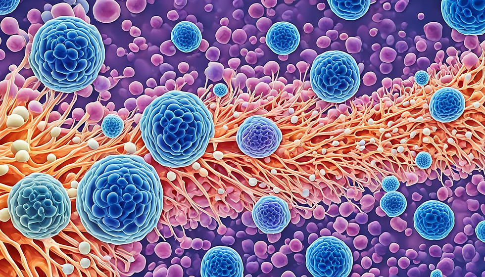 A cluster of cells multiplying rapidly and forming a mass, causing swelling and pain in the affected area. The mass is irregularly shaped and feels hard to the touch. Nearby lymph nodes may also be swollen and tender. The affected individual may experience fatigue, unexplained weight loss, and night sweats.