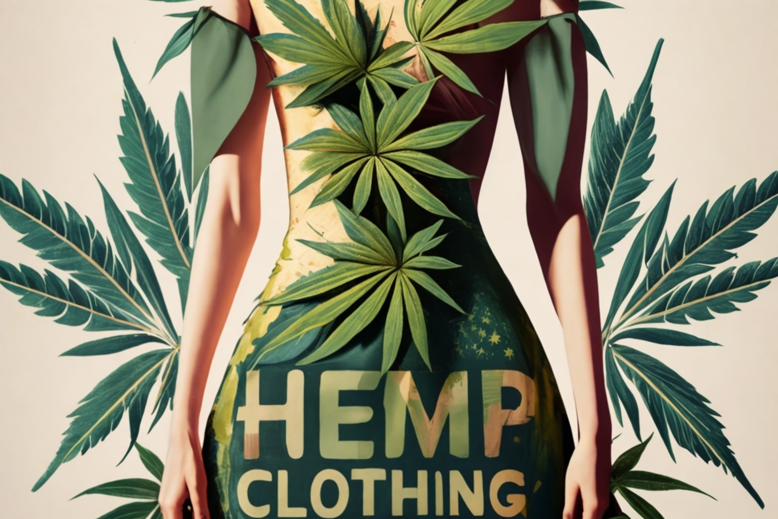 Woman, Hemp Clothing, Hemp Leaves, Body Covered with Hemp Leaves