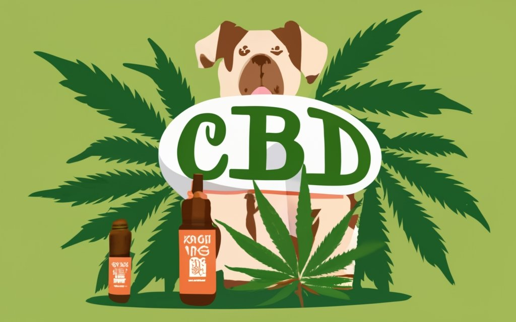 text on the centre - ""CBD FOR PETS"" - image of pets, besides cannabis plants, with CBD bottles around and cannabis leaves all over, bright background, cannabis plants in the background, products all over too, high detail, typography, conceptual art, illustration