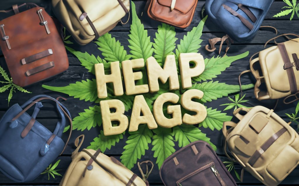 Hemp bagswith title in the center with cannabis leaf