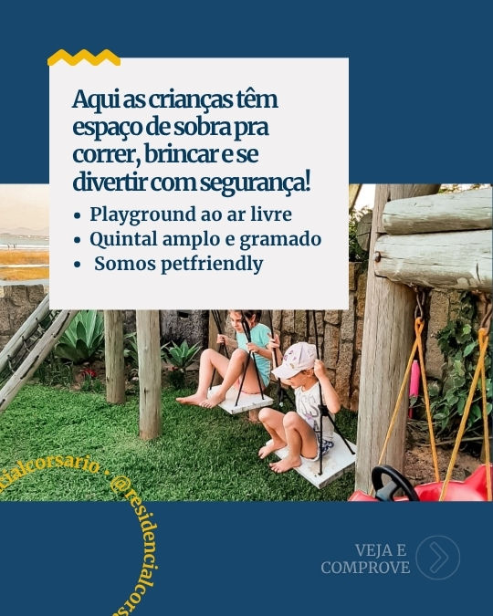 Aqui as crianças têm espaço de sobra pra correr, brincar e se divertir com segurança! * Playground ao ar livre * Quintal amplo e gramado * Somos petfriendly