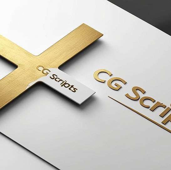 3 D Image for company called _CG SCRIPTS_ with colors gold and white and _20250201_03423