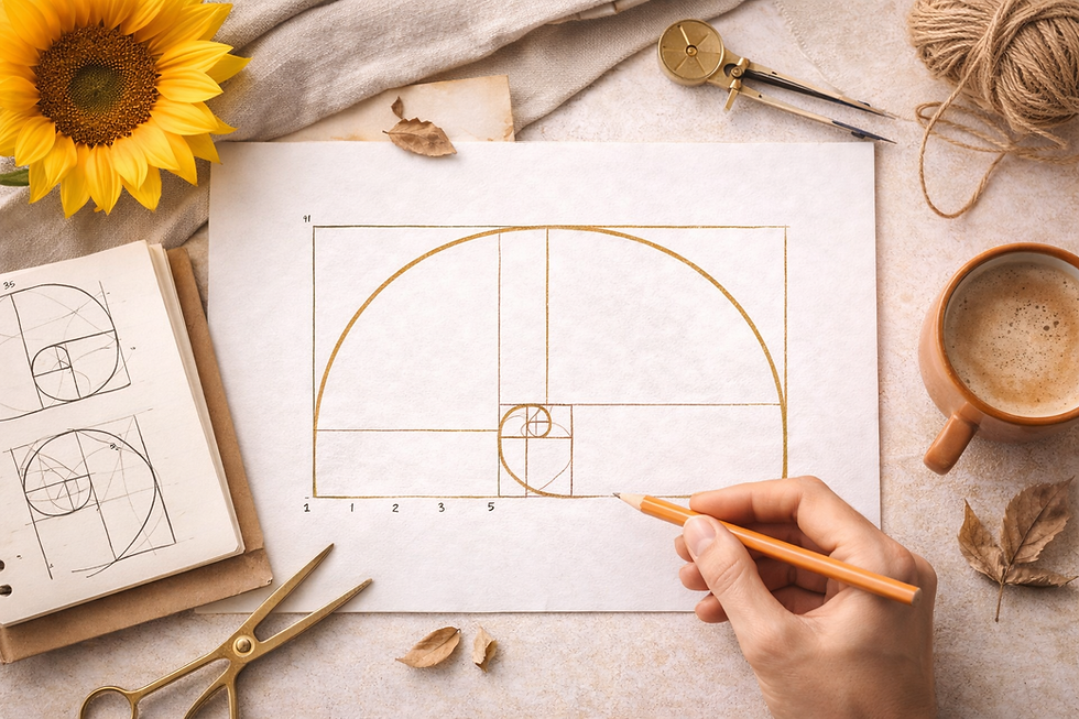 Schéma de la règle d’or et de la spirale de Fibonacci utilisé pour expliquer les proportions en design graphique.