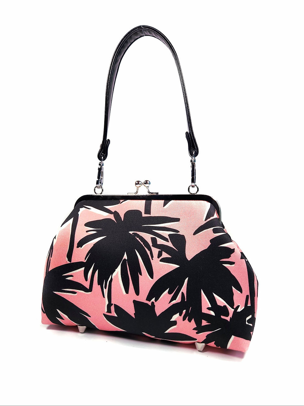 Thumbnail: Tropical Pink & Black Palm Kisslock Purse
