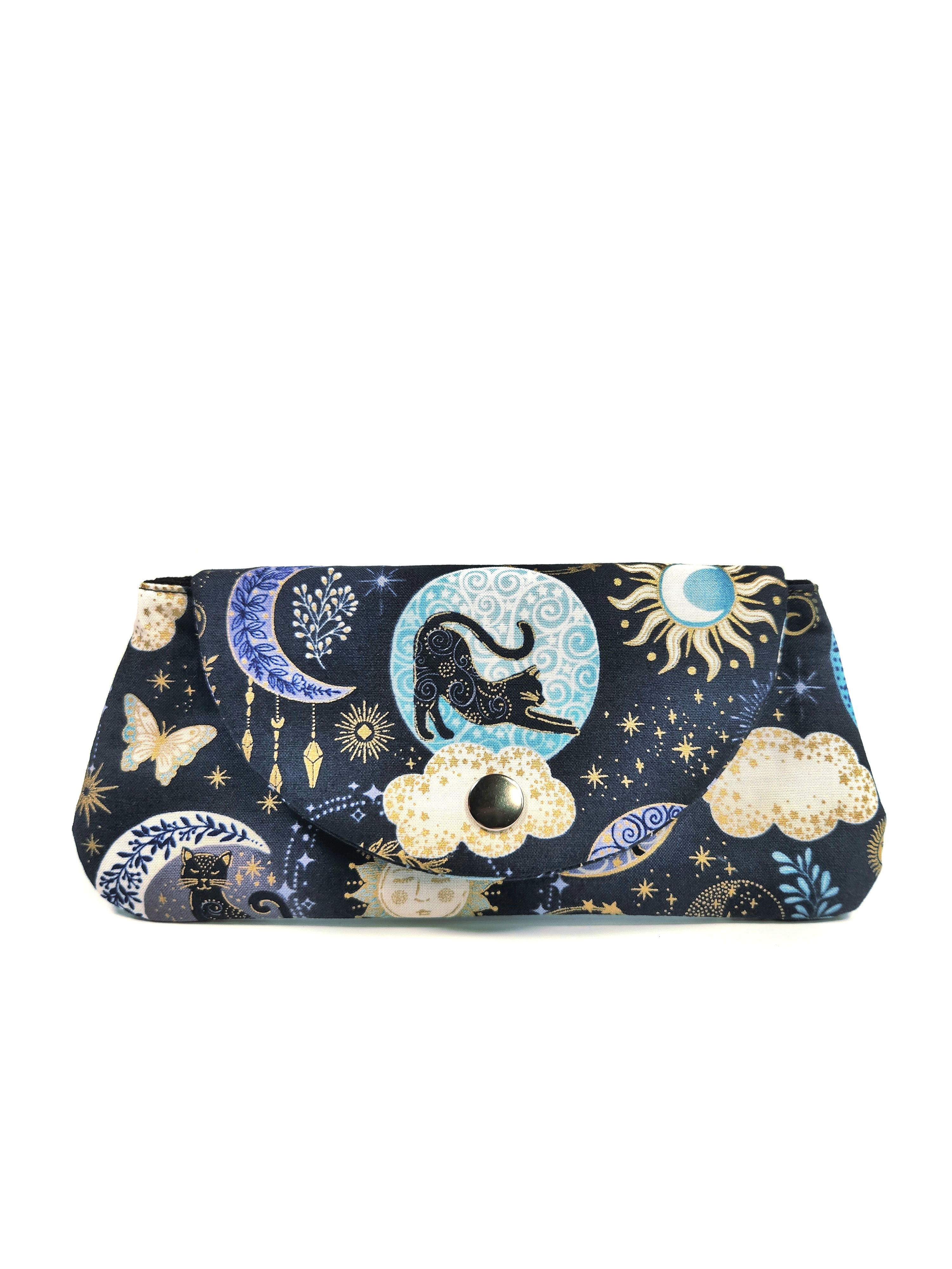 Black Cat Celestial Moon Wallet, Mystical Cosmos Makeup Bag