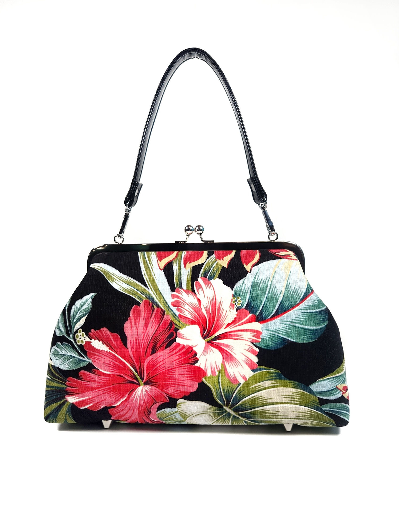 Tropical Red & Pink Hibiscus and Palm Kisslock Purse