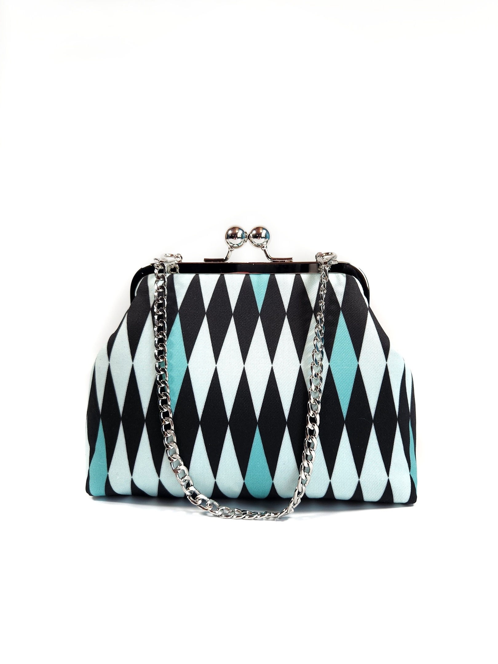 Midcentury Turquoise Harlequin Kisslock Clutch