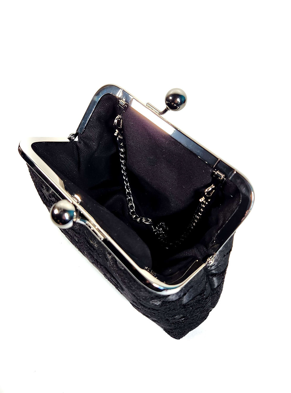 Thumbnail: Victorian Gothic Romance Black Chenille Kisslock Clutch Purse Evening Bag